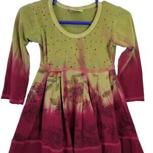 Little Angel Club size 2 Toddler Girl Pink Green Floral Pullover Sequence Dress